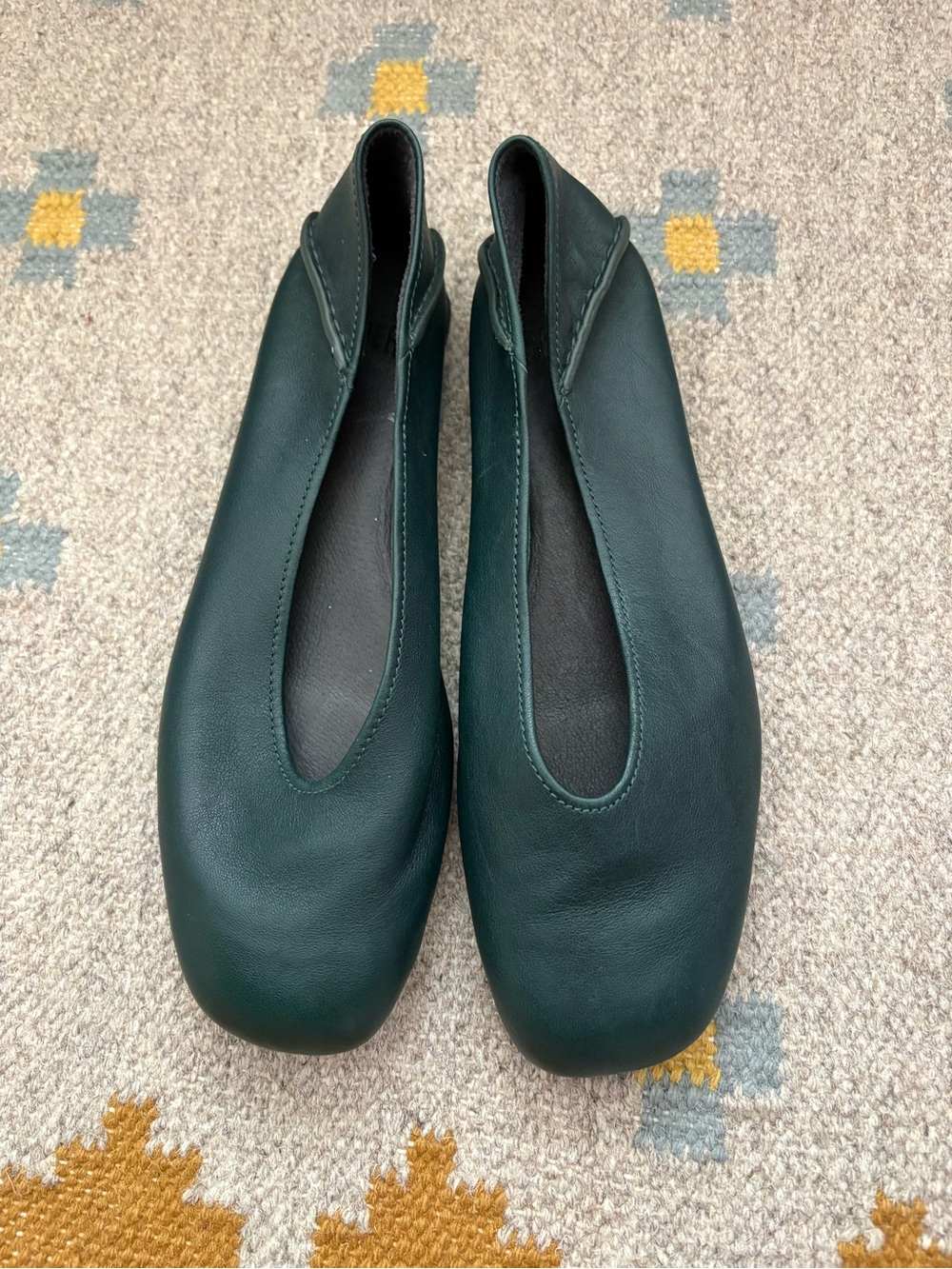 Worn once! Camper Deep Green Leather Slip-On Casi Myra Flats
